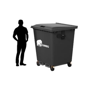 Large 1100L plastic bin being used by a construction worker on a building site in Brisbane