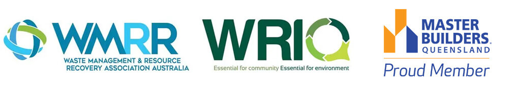 Row of three logos for waste management societies that Jumbo Skip Bins is a member of in Brisbane